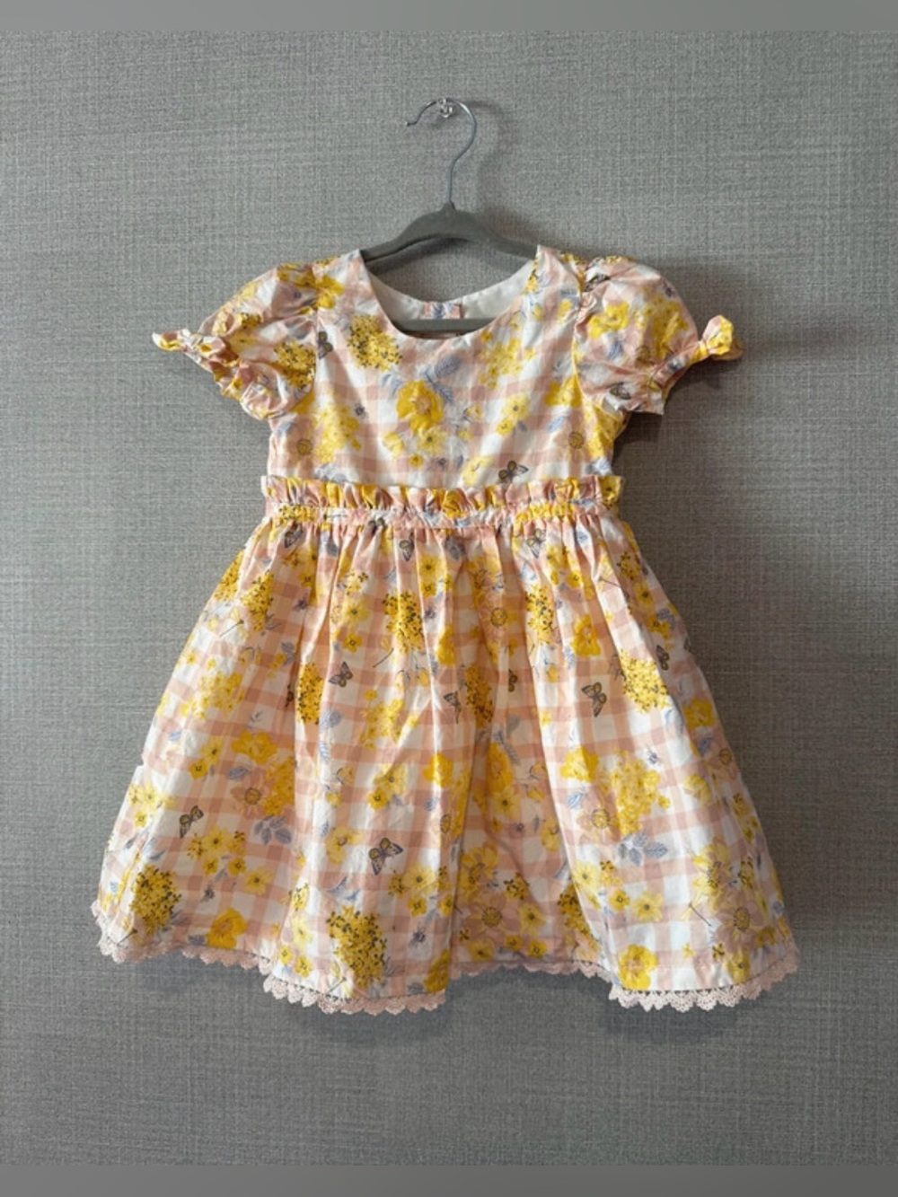 Haute Hippie Pink and Yellow Floral Gingham Kids Dress